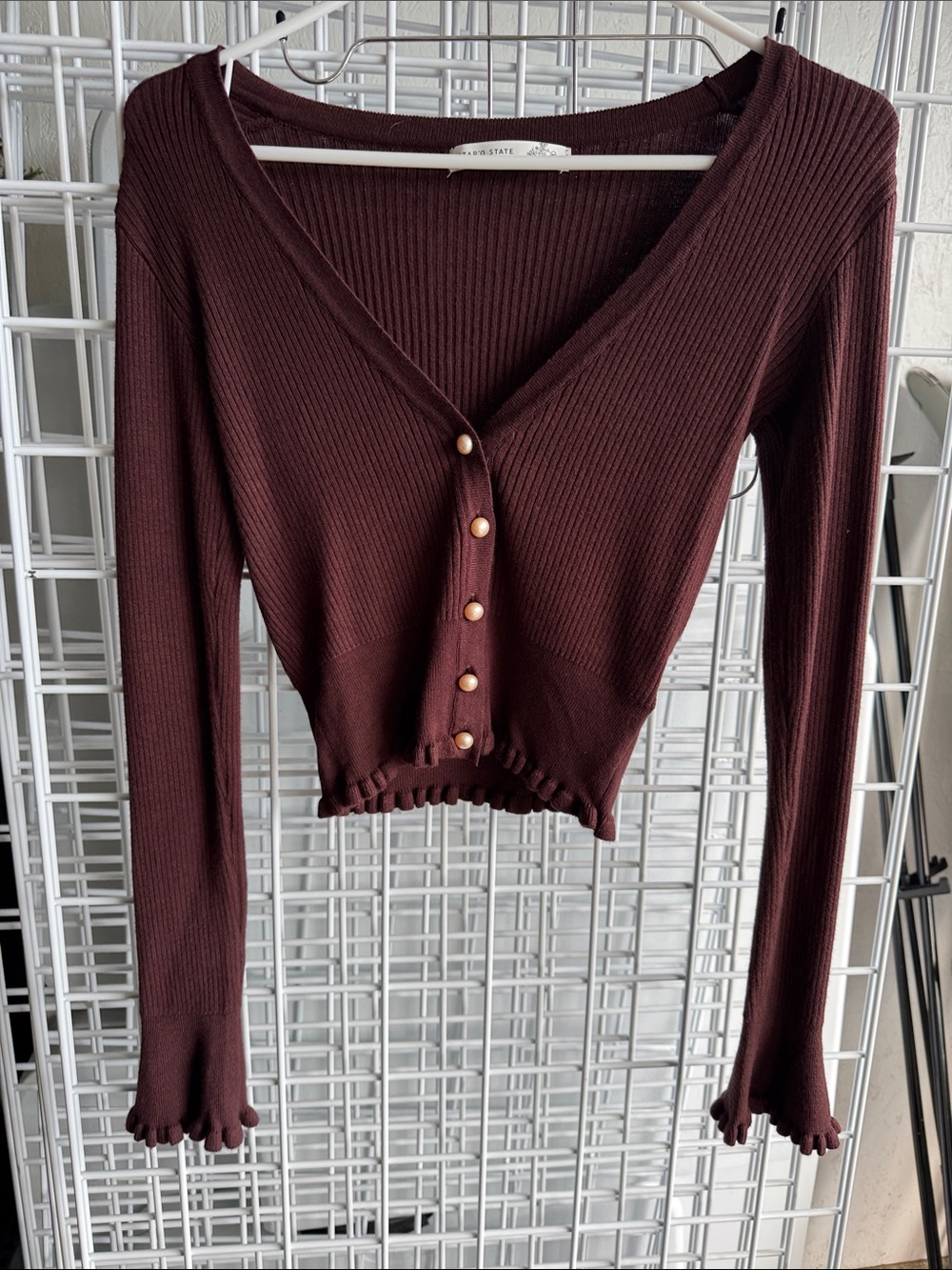 Altar'd State Chocolate Brown Ribbed V-Neck Crop Cardigan